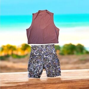 Lululemon Purple Tank Top and Floral Shorts Set. Size 4
